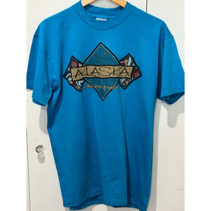 Men's ONEITA Blue Alaska “the last frontier” Graphic Short Sleeve Tee L